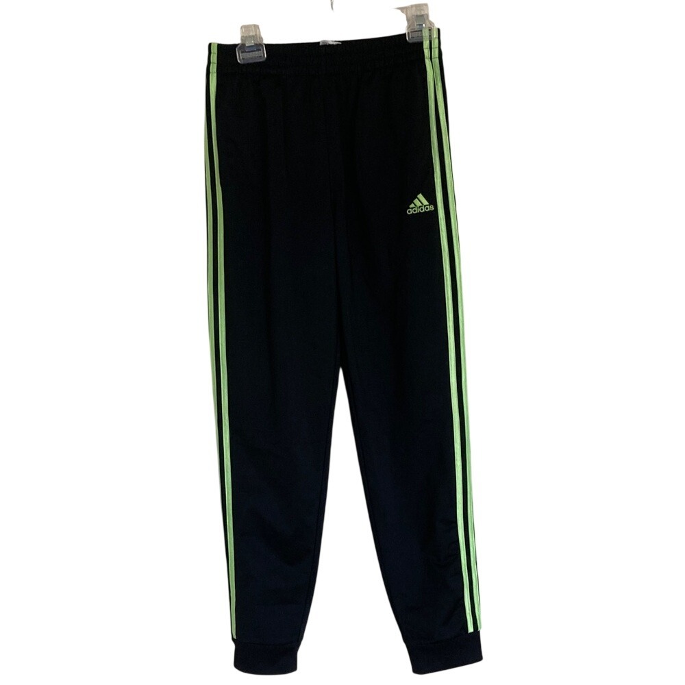 Adidas Boys‎ Black Joggers Neon Green Side Stripes Size XL 18/20 Athletic Sports